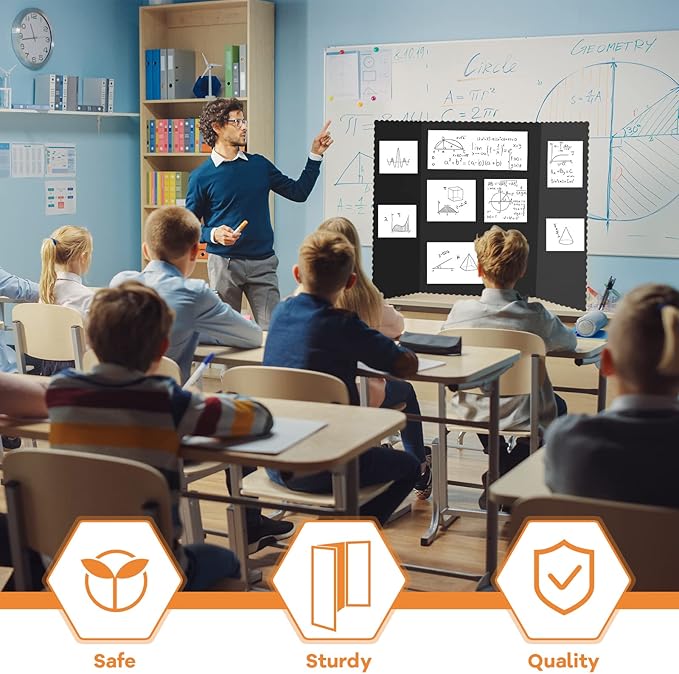 Henoyso 12 Pcs 36 x 48 Inch Black Trifold Poster Board Large Tri Fold Presentation White Display Board Foldable Paperboard for Science Fair School Business Project Exhibition