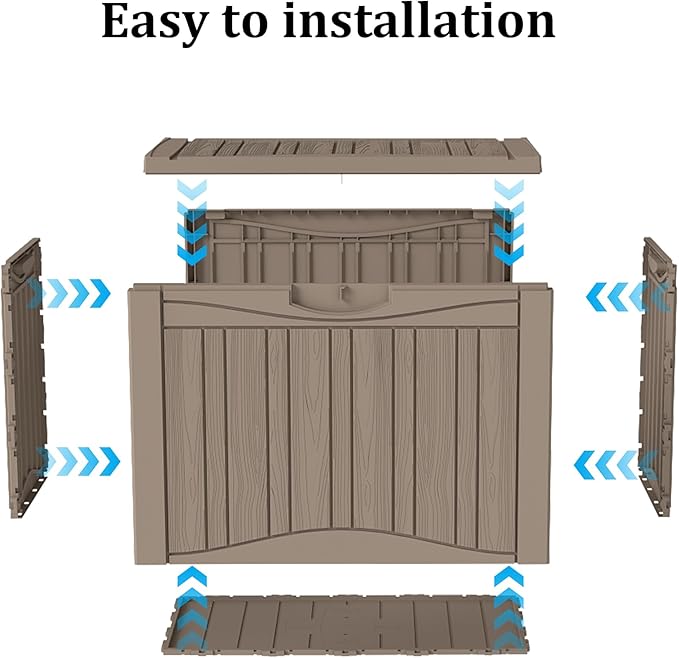 Decksplore 50 Gallon Outdoor Storage Box Waterproof Lockable Resin Deck Box Large, Patio Storage Bin for Pool Accessories Cushion Furniture, Garden Tools, UV-Resistant Outside Delivery Grey