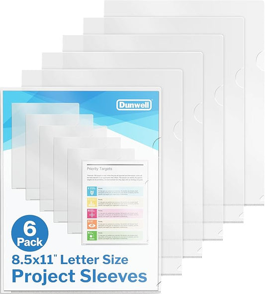 Dunwell Clear Folders for Documents, Plastic 8.5x11 File Sleeves for Document Protection, Filing, Storage, Organization (6 Pack) Transparent Folders with Pockets, Durable Letter Size Document Holder