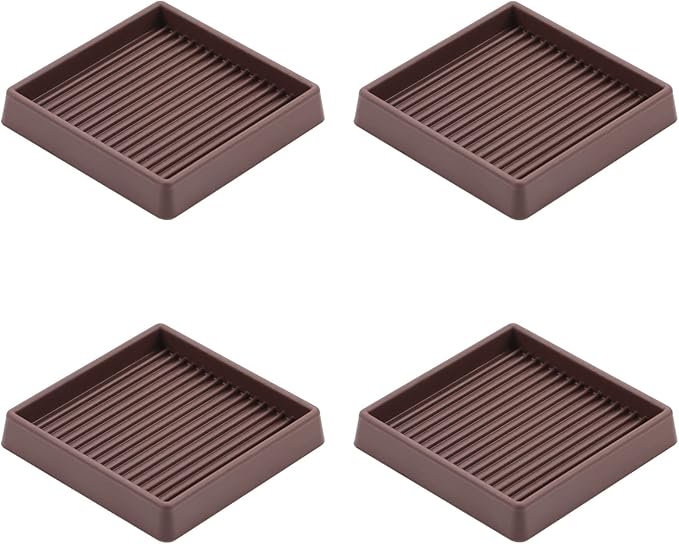 VOCOMO 3X3 Rubber Caster Cups, Non Slip Furniture Pads, Anti-Slip Furniture Gripper, Anti Skid Furnitures Feet, Anti Slide Floor Protector for Bed Couch Stoppers (Brown, 4 Pack)