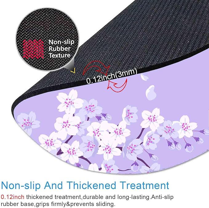 IMAYONDIA Cute Purple Mouse Pad Small, Floral Flower Round Mouse Pads, Sakura Cherry Blossom Mousepad, Aesthetic Desk Decor, Anti Slip Rubber Base Mice pad for Computer Office Girl, 7.9 x 7.9 Inch