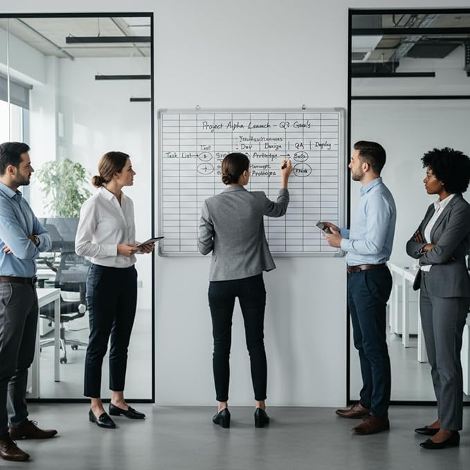 Lined Whiteboard Blank Grid Aluminum Frame Dry Erase Board Reusable Wall Mounted Board for Scheduling, to Do Lists Weekly Planning Home Work(36 x 24 Inch,Whiteboard with Grid)