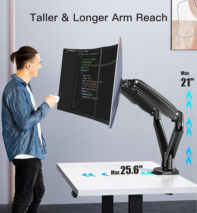 HUANUO 13 to 40 Inch Dual Monitor Arm for 2 Ultrawide Screens, Height Adjustable Full Motion Stand with 2 USB Port, VESA 75/100mm Mount, Holds up to 26.4lbs per Arm, Black