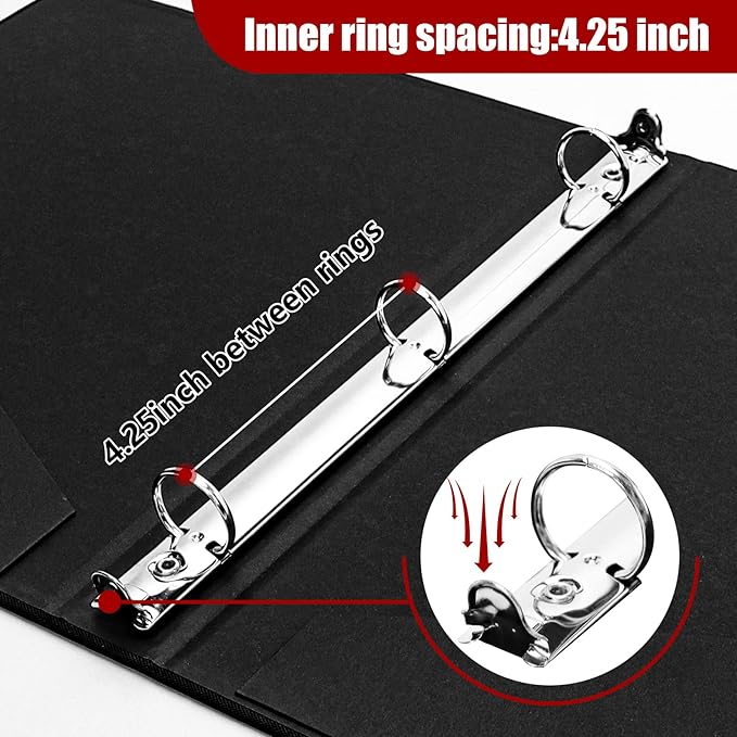 Vienrose 3 Ring Binder 1 Inch Round Rings with Linen Fabric Cover, Fits 8.5 x 11 Inch Paper, Durable Organizer for School, Office, Home, Recipes, Black