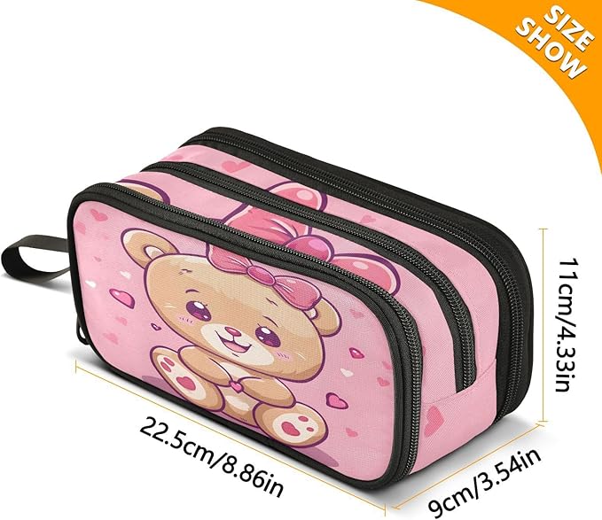 BOENLE Cute Bear Pencil Case Box Boys Girls Large Pencil Pouch with Zipper Compartments Big Capacity Stationery Pen Bag Organizer for Kids Teens Adults School