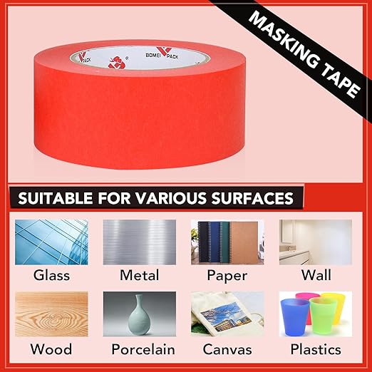 BOMEI PACK Red Painters Tape 1 Inch - Paint Tape 10 Rolls x 1 Inch x 55 Yards - Painter's Tape Red Masking Tape for Walls Painting, DIY Crafting, and School Projects, Total 550 Yards