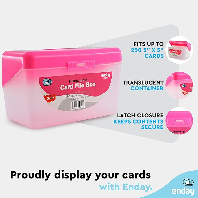 Enday Index Card Holder Pink, 3x5 Note Flash Card Organizer Case, Index Card File w/flip top, Notecard Recipe, Holder, Holds 250 Cards, Also Available in Purple, Red, Green, Blue, Grey (36 PC)