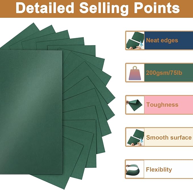 Silunkia 120 Sheets Dark Green Shimmer Cardstock 8.5 x 11 Metallic Paper, 92lb Heavyweight Craft Paper Card Stock for Christmas, Birthday Decorations, DIY Cards Making, Invitations