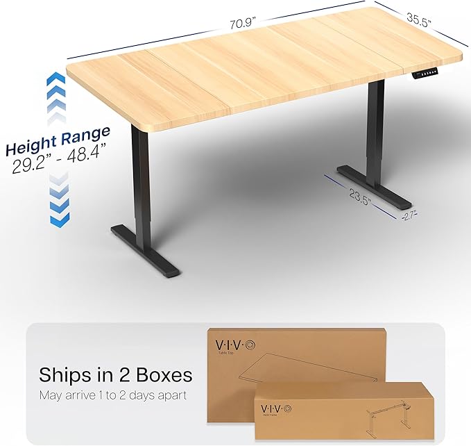 VIVO Electric 71 x 36 in Standing Desk, Memory Height Adjustment, 1B Series, Holds 220 lbs, Light Wood Top Black Frame, DESK-KIT-1B7C-36