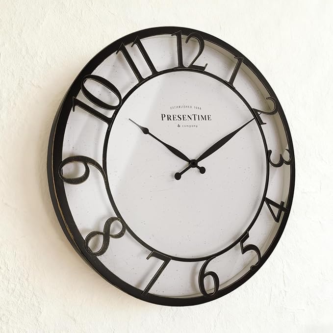 Presentime & Co 21" Farmhouse Series Wall Clock,Vintage Style, Retro Clock, Raised 3D Arabic Numeral, Oil Rubbed Bronze Finish. Wall Décor for Living Room and entryway.