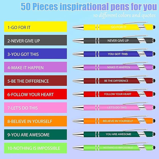 Greengines 30 Pcs Inspirational Pens - Motivational Ballpoint Pens Bulk with quotes Stylus Tip Gifts for School Coworkers Black Ink