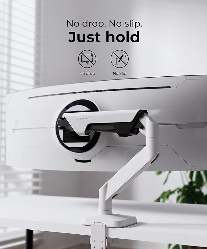 Modernsolid Heavy Duty Monitor Arm Desk Mount for 34-49 Inch Ultrawide Curved Monitors, Supports 14-38 lbs, Gas Spring Ergonomic Full Motion with Cable Management, Red Dot Design Awarded, White