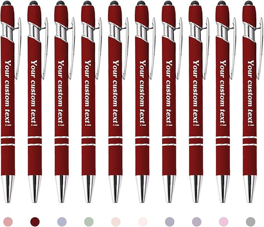 CRME Custom Pens Personalized Pen with Name Logo Engraved Metallic Customized Pen Wine Red Barrel Black Ink Click Pens Stylus Pens for Touch Screens Ideal for School Journaling Office Writing