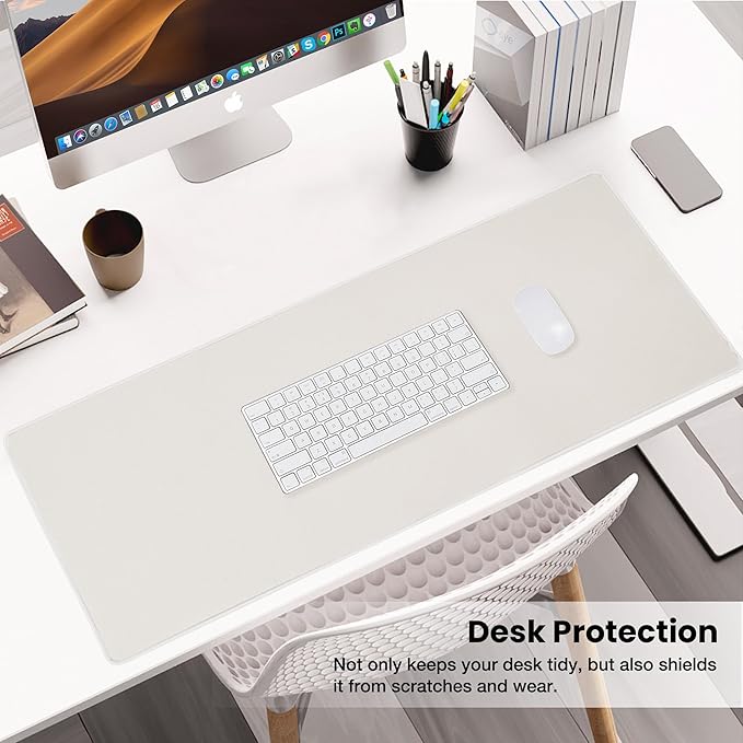ALOANES Waterproof Mouse Pad with Durable Stitched Edge, XL Gaming Keyboard Pad, Non-Slip Rubber Base Mouse Mat, Extended Desk pad for Gamer, Office & Home, Beige Mousepad 31.5''x 11.8''x 0.12''