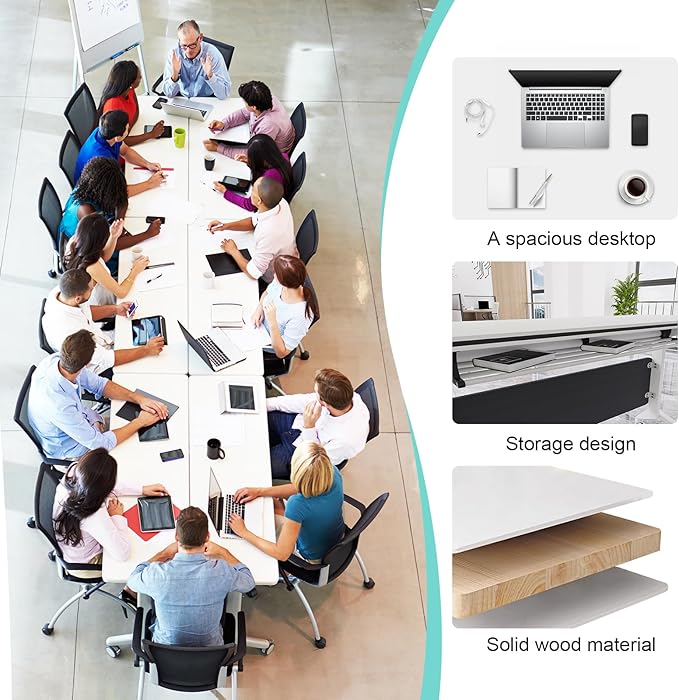 JEHUJD Conference Table,55.1''Folding Conference Room Table for 4-12 People,Mobile Flip Top MeetingTraining Table with Different Coulor and Styles for Offices, Classrooms,Meeting Room (6, B)