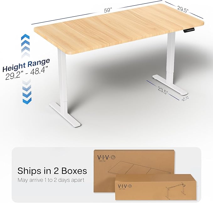 VIVO Electric 60 x 30 in Standing Desk, Memory Height Adjustment, 1B Series, Holds 220 lbs, Light Wood Top White Frame, DESK-KIT-1W6C-30