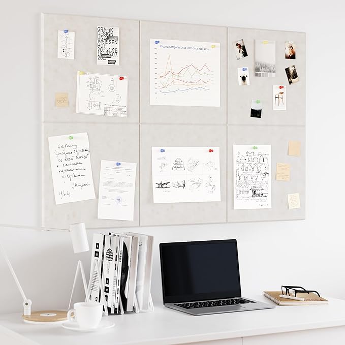 Neatsure Large Cork Board for Wall, 36" x 24" Bulletin Board with Pushpins, 6 Panels Felt Tiles Tack Push Pin Board for Office, Light Tan