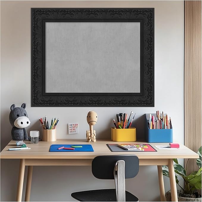 Amanti Art Black Framed Magnetic Board 25x31 Medium Vision Board for use with Magnets, 100% Metal Sheet to Display Items as Office Decor or for Home Organization in mudroom, Kitchen or Kids Room