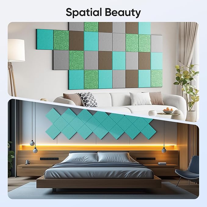 UNECHO 12 Pack 12" X 12" X 0.4" Acoustic Panels for Wall Sound Absorbing, Square Self-Adhesive Sound Panel, High Density Suitable for Multiple Scenarios(Viking Blue)
