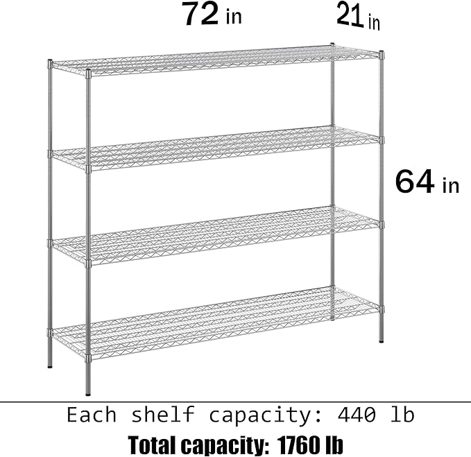 Regal Altair 21" Deep x 72" Wide x 64" Height Wire Shelving Kit | 4-Tier | NSF Commercial Storage Rack Unit