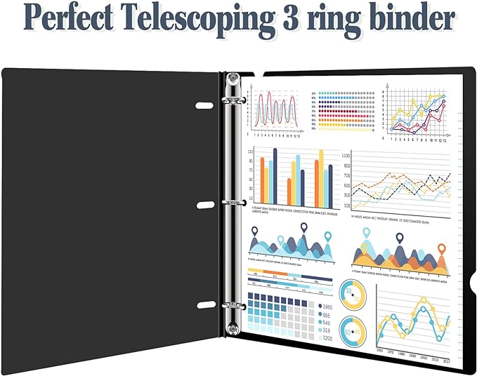 INFUN Telescoping 3 Ring Binder, Portable Plastic Binder with Telescoping Spine, 0.75 inch Rings， Foldable Front Cover Holds 8.5" x 11" Paper for School,Office and Homes-Black