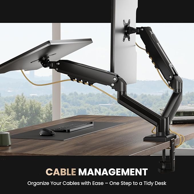 SIAGO Dual Monitor Stand, 15 to 32 Inch Monitor Arm, Adjustable Monitors Mount with C-Clamp and Grommet Installation, Made of Iron and Al, VESA Monitor Stand for Desk - Fits 4.4 to 19.8lbs Monitors