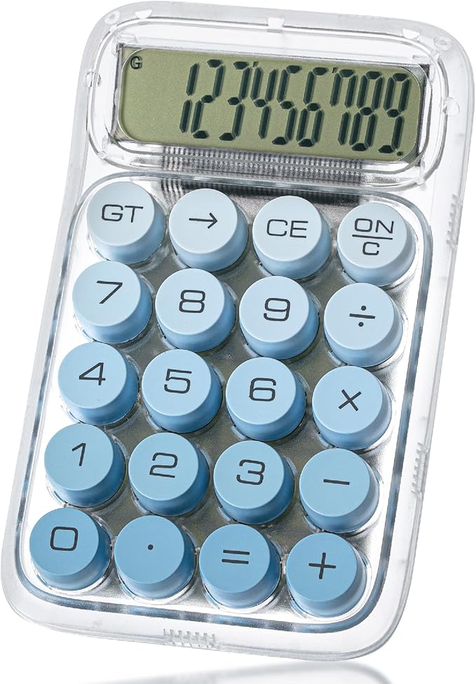 Mr. Pen- Mechanical Switch Calculator, 10 Digits, Blue, Transparent Body, Large LCD Display, Big Buttons, Desktop, Cute, Aesthetic