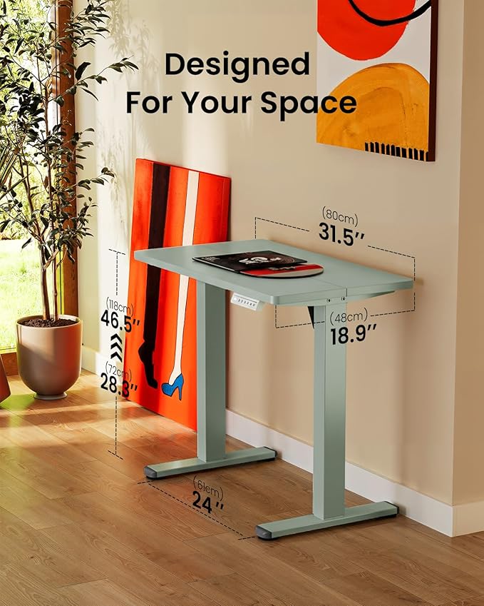 ErGear Height Adjustable Electric Standing Desk, 31.5 x 18.9 Inches Sit Stand up Desk, Memory Computer Home Office Desk with Two-Piece Desktop (Green & Green Frame)