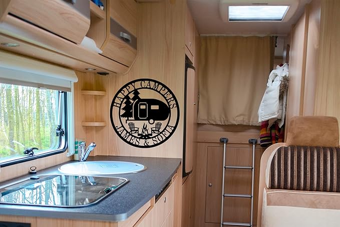 Personalized Happy Camper Metal Sign, Custom Happy Camper Yard Sign, Hanging Camping Sign, Camper Decor, RV Decor, Custom Campground Sign, Personalized Campground Gift
