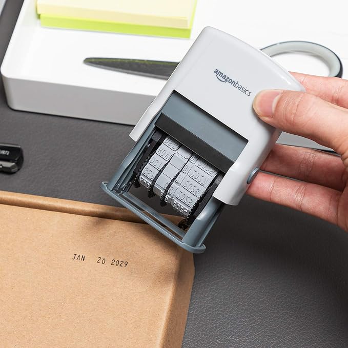 Amazon Basics Self-Inking Date Stamp, Rectangular, 2.56" x 1.69" x 4.13"