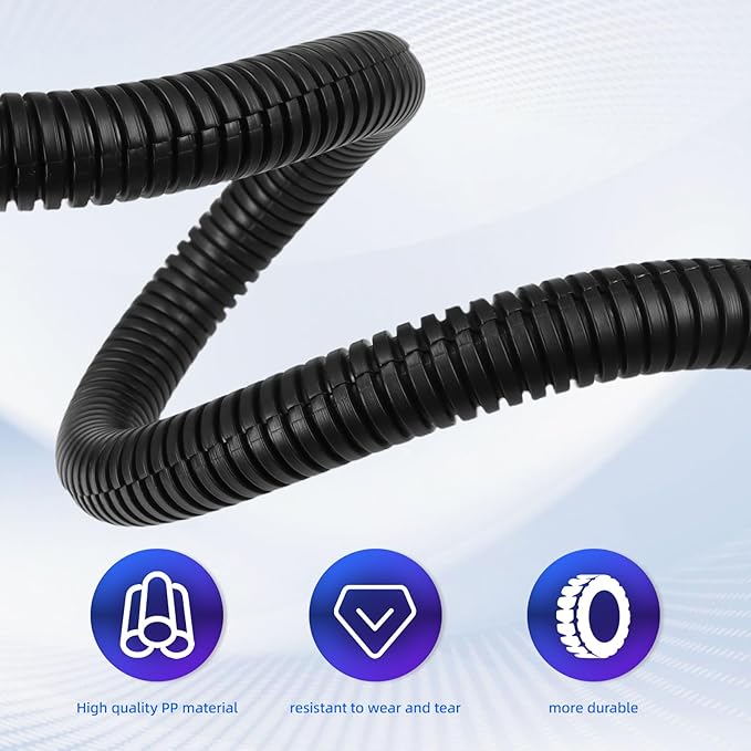 Split Wire Loom Tubing,10,25ft Cord Protectors from Pets No Chew, Flexible Wire Covers Cord Protectors, Protective Split Cable Sleeve for Automotive Home Industrial Wires(Black, 0.51inch-25ft)