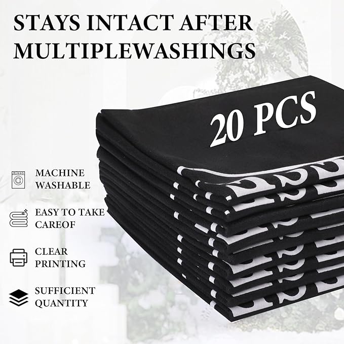 20 Pcs Reserved Chair Signs Cloth Church Placeholder Reserved Pew Signs Chair Reserved Seat Coverswith Printed Words For Weddings, Churches, Eceptions, Cinema,Celebrations, Parties and Events (Black)