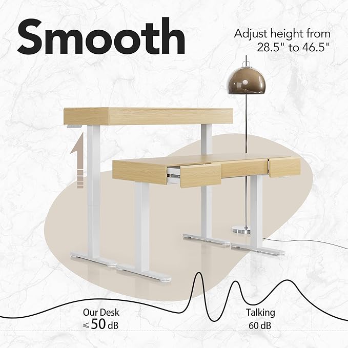 HUANUO 48 Inch Standing Desk with Drawers, Electric Adjustable Height Stand Up Desk with Storage, Whole-Piece Board Computer Workstation for Home Office, Light Walnut