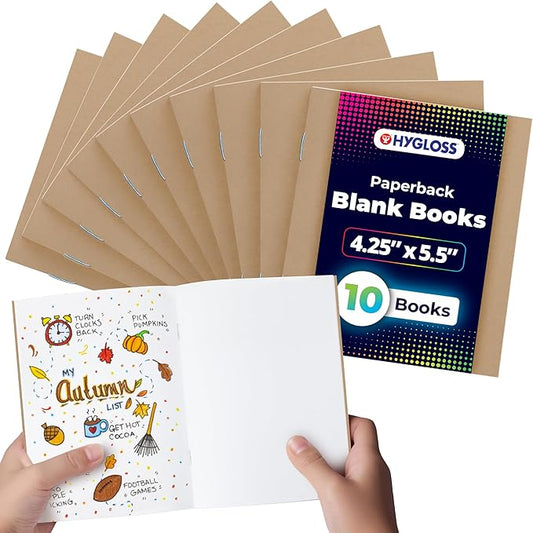 Hygloss Blank Books - Bulk 10 Pack – 4.25" x 5.5" A6 Kraft Paperback Blank Books for Kids to Write Stories, Doodle, Arts & Crafts – Plain Drawing Sketchbook, Unlined Journal, Notebook Without Lines