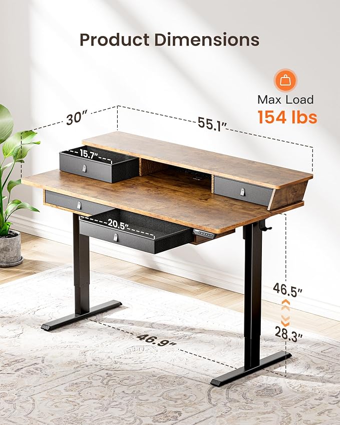 ErGear Electric Standing Desk with 4 Drawers, Height Adjustable Desk with Storage, C-Clamp Mount Compatible, Computer Home Office Table with Cable Management Tray