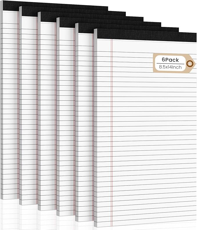 Legal Pads 8.5 x 14 Note Pads, 6 Pack Writing Pads Wide Ruled Notepads, Micro Perforated Notepad, Double-Side Printed Lined Paper Pads 30 Sheets per Notepad, White Legal Pads for Home, Office, School