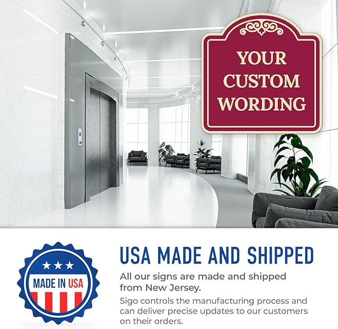 Custom Decorative Sign, Personalized Metal Sign for Business, Driveway, Home, Airbnb, Office Door Plaque,Burgundy Background Sign, 18x18 Inches, ACM, Fade Resistant, Made in USA by Sigo Signs