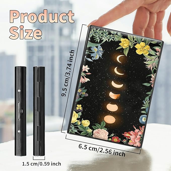 BWEGRHE Slim Credit Card Holder, Moon Flower RFID Blocking Metal Wallet for Men & Women, Aluminum Minimalist Hard Case Pocket-Sized Business Cards Organizer (Fits Up to 10 Cards)