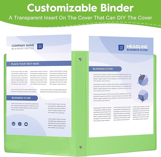 CIXILDTS 3 Ring Binders, Standard Round Ring Binder Fit Letter Size Paper, Presentation 1-Inch Binders, 6-Pack, Green