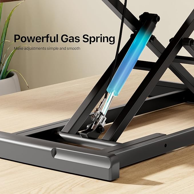 JYLH JOYSEEKER Standing Desk Converter 32 inch, Height Adjustable Sit Stand Desk Riser, Quick Sit to Stand Tabletop Dual Monitor Riser Workstation for Home Office with Keyboard Tray, Dark Wood