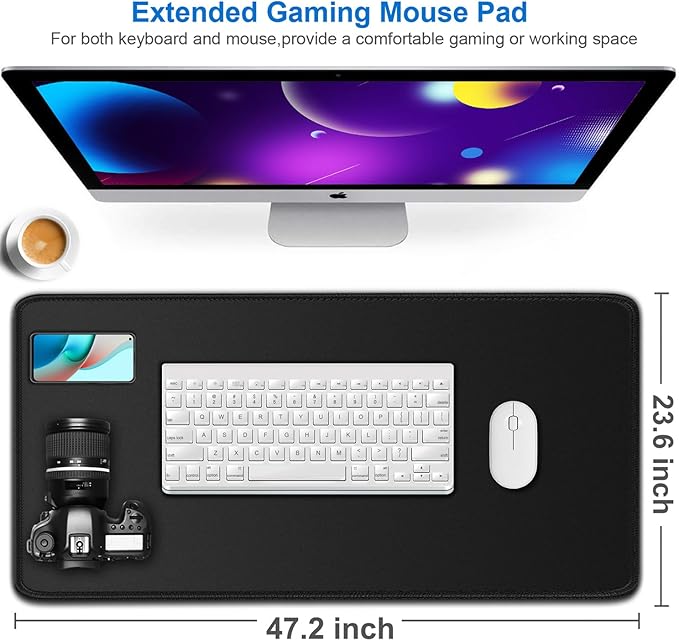 Large Extended Long Mousepad, 47.2x23.6 inch Large Gaming Non-Slip Mouse pad, Water Resist Computer Keyboard Mat Rubber Base Long Desk Pad for Work & Gaming, Office & Home, Black