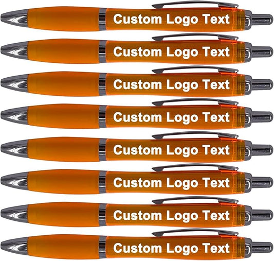 HEYZARDA Personalized Pens with Name Custom Text Logo Retractable Customized Ballpoint Pens for Church Office Business 100 Pcs, Orange