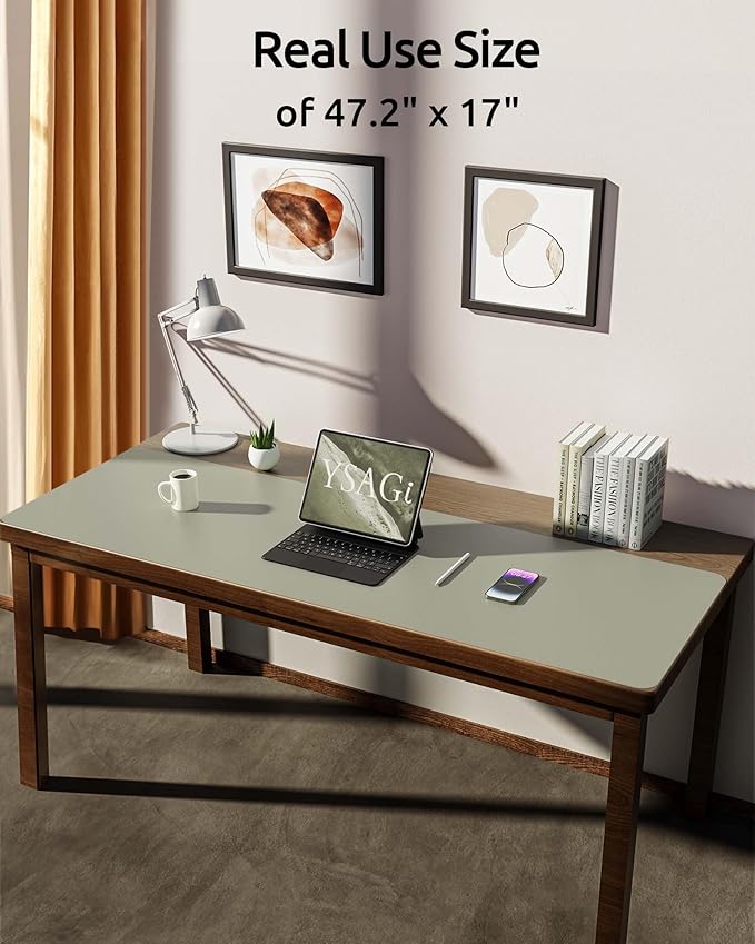 YSAGi Leather Desk Protector, Office Mat, Large Mouse Mat, Non-Slip PU Leather Blotter, Laptop Pad, Waterproof Writing Pad for Office and Home (Olive Beige, 47" x 17")