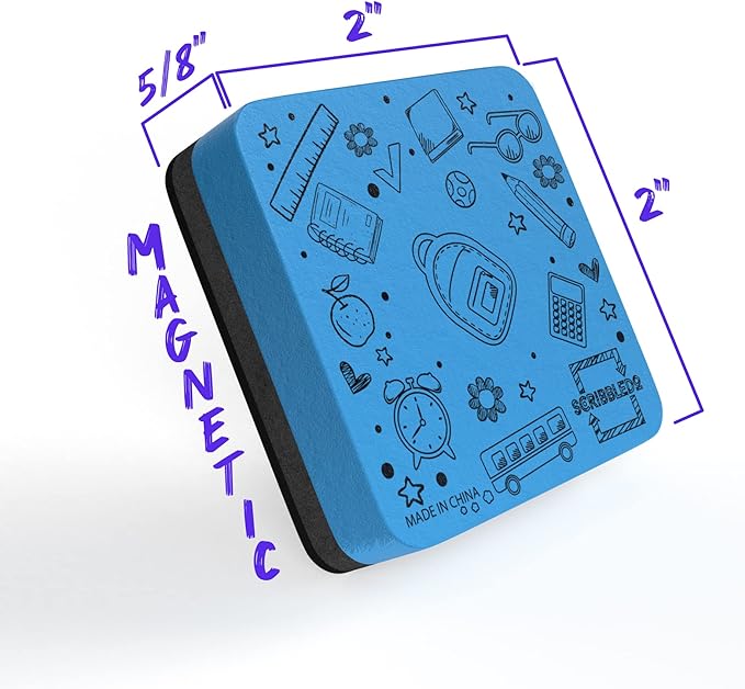 12 Pack Dry Erase Erasers Assorted Colors Magnetic Whiteboard Erasers for Kids and Students - Smudge Free Small Dry Erase for Classroom Home, School and Office