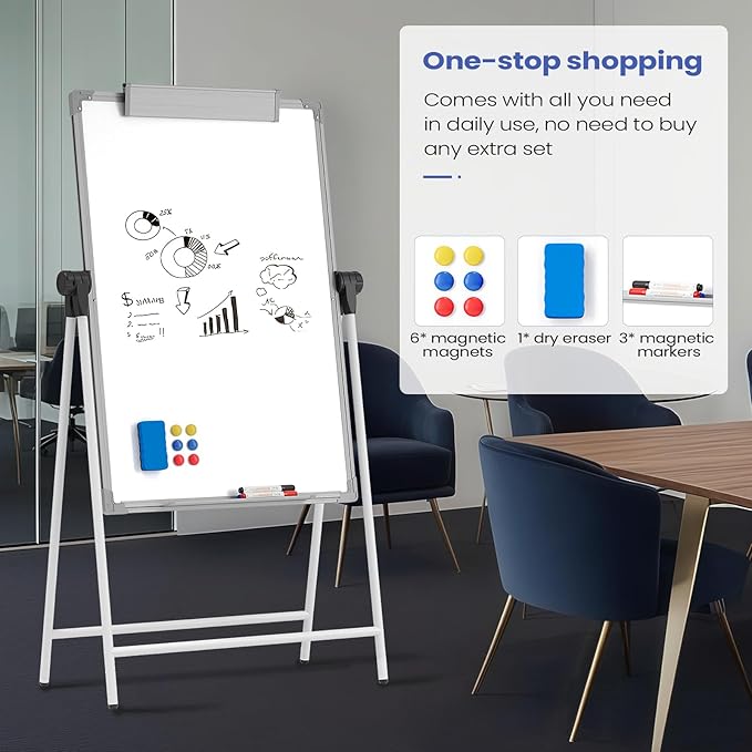 Lumspax Large Double Sided White Board with Stands, 40" x 28" A-Stand Dry Erase Board Easel, Portable Flip Chart Easel with Height Adjustable Design for Home, School, Office