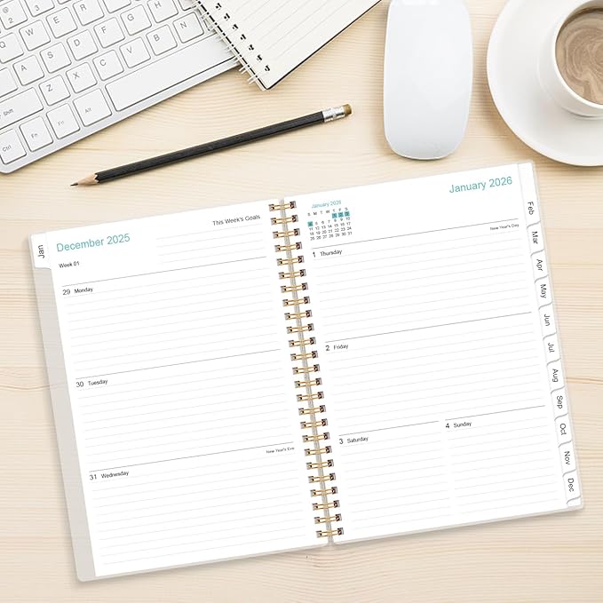 2026 Planner - Planner 2026 from January 2026 to December 2026, Weekly & Monthly Planners Spiral Bound with 12 Monthly Tabs, Inner Pocket, 6.4" x 8.5", Pink