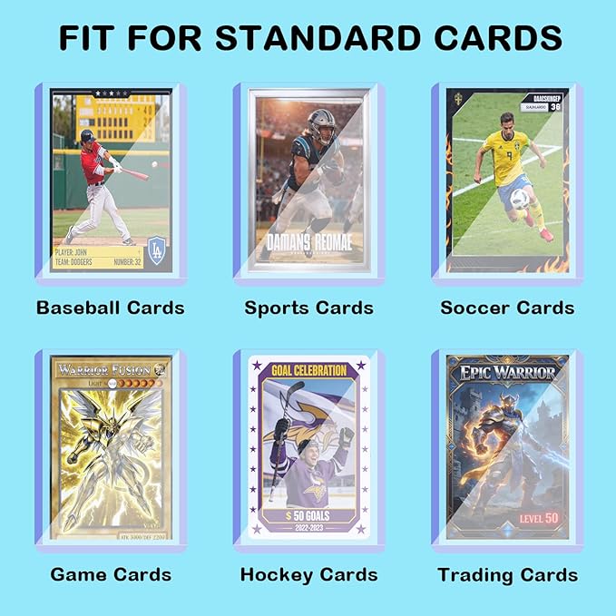 200ct 55pt 3" x 4" Hard Plastic Card Protector - 100ct Hard Card Sleeves and 100ct Soft Card Sleeves for Trading Cards, Clear Open-Top Card Holder, Fits Standard Trading, Baseball, Sport, Game Cards