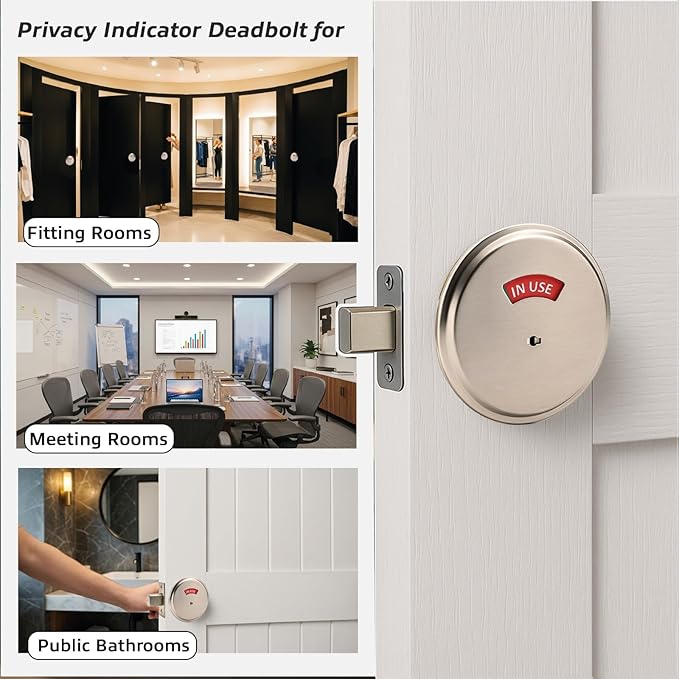 in-Use Vacant Commercial Bathroom Door Lock with Occupied Vacant Door Sign. Privacy Deadbolt with Occupancy Indicator. Privacy Indicator Bolt for Restroom, Meeting Room, Fitting Room- 1pc.