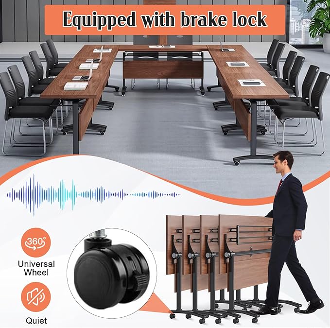 Conference Table,55.1''Folding Conference Room Table for 4-12 People,Mobile Flip Top MeetingTraining Table with Different Coulor and Styles for Offices, Classrooms,Meeting Room (2, 61''D)