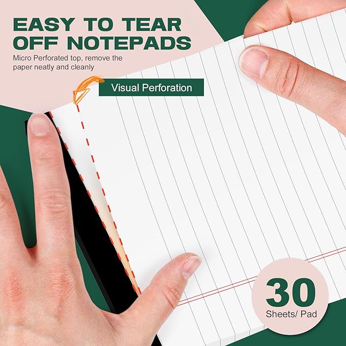 Roneky 12 Pack Note Pads 5x8, Small Legal Pads 5x8 White Writing Paper for Work, Mini Notepads College Ruled Paper with Sturdy Back 25 Lines, Perforated Legal Note Pad 5" x 8", 30 Sheets Per